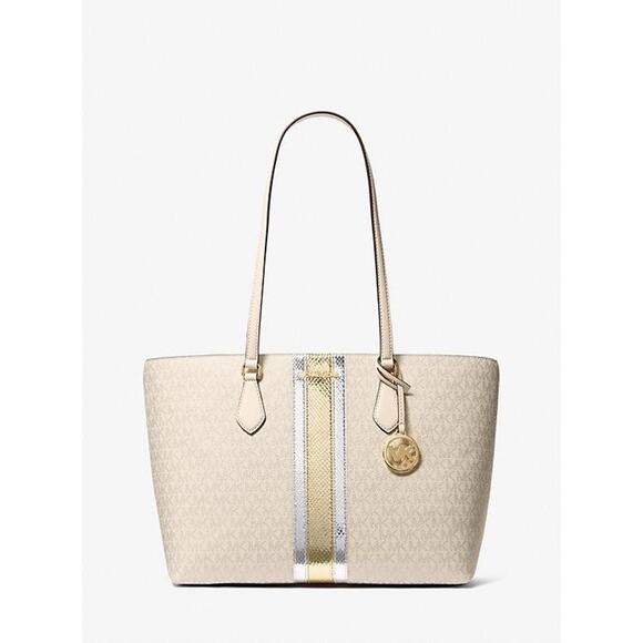Michael Kors Women's Pale Gold Sheila Large Signature Metallic Bag MSRP $600+ - Picture 1 of 1